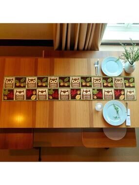 Very Nice 69" x 13" Rectangular Owls Acorns Leaves Fall Tapestry Table Runner